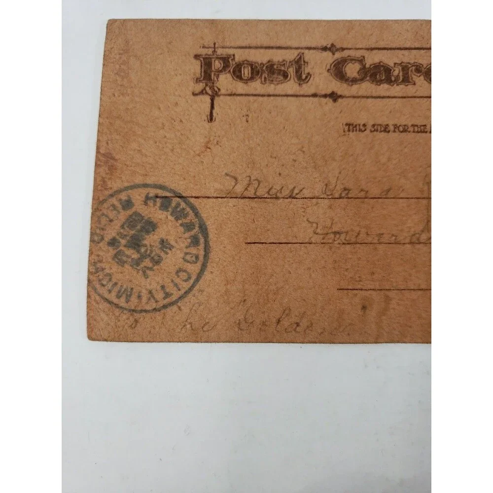 Antique Leather Postcard Mother Pin A Rose On Me Cedar Springs Michigan MI 1906
